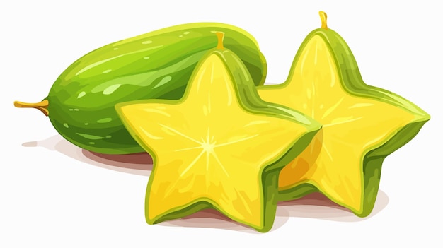 Vector vibrant green and yellow starfruit ready to eat