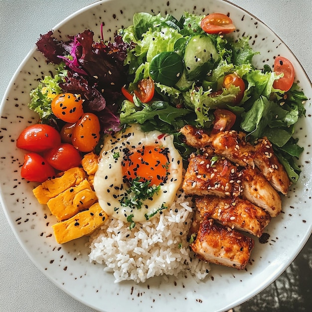 Vector vibrant grilled chicken and vegetable bowl a colorful medley of flavors and healthy ingredients