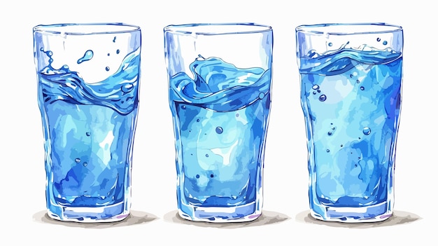 Vibrant Handdrawn Vector Image of Three Glasses with Blue Liquid