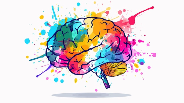 Vector vibrant human brain in colorful splashes