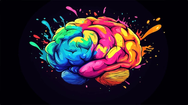 Vector vibrant human brain with colorful paint strokes vector illustration