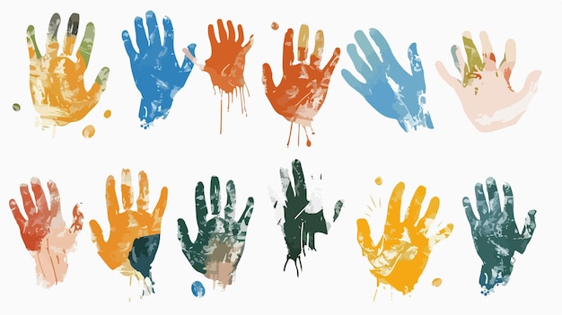 Vibrant Human Hands Prints on White Background