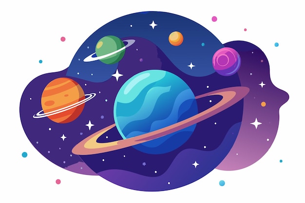 Vector a vibrant illustration of a colorful solar system with multiple planets and rings