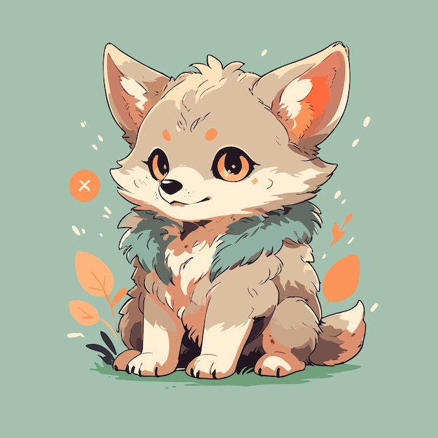 Vibrant illustration of a cute little wolf