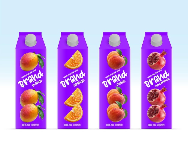 Vector vibrant juice packaging designs featuring logo and label