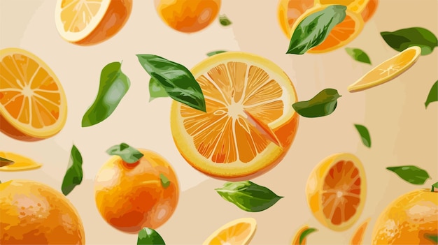 Vibrant Layout with Falling Oranges Juicy Citrus Fruits