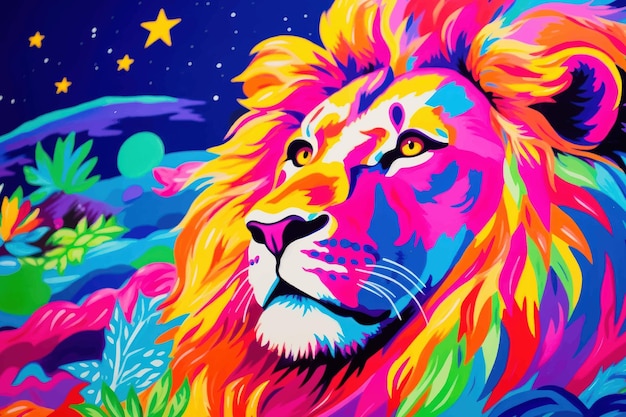 Vibrant lion digital art