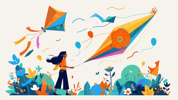 Vector vibrant makar sankranti wallpaper illustration with colorful kites in sky