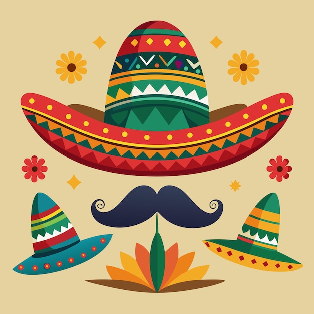 Vibrant Mexican Culture Traditional Sombrero and Festive Elements Illustration