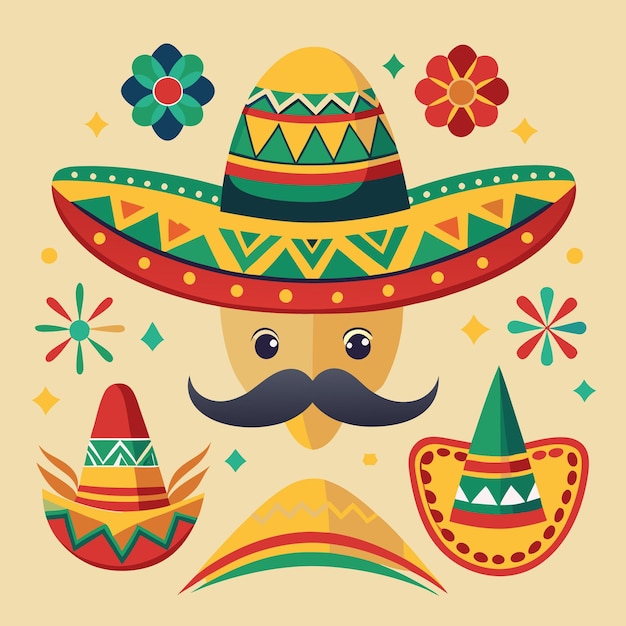 Vibrant Mexican Culture Traditional Sombrero and Festive Elements Illustration