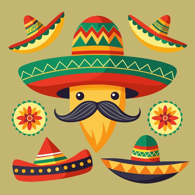 Vibrant Mexican Culture Traditional Sombrero and Festive Elements Illustration