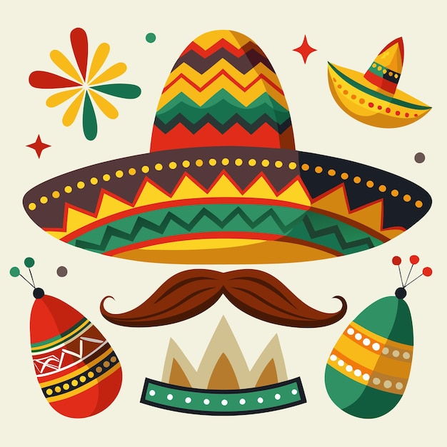 Vibrant Mexican Culture Traditional Sombrero and Festive Elements Illustration