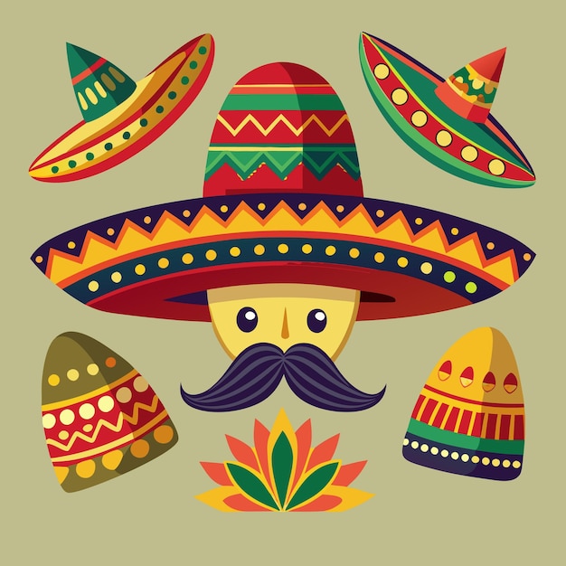 Vector vibrant mexican culture traditional sombrero and festive elements illustration