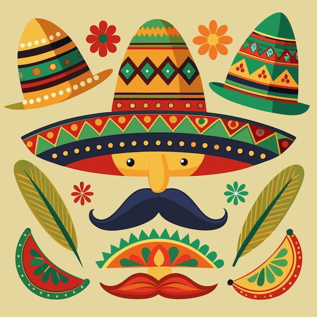 Vector vibrant mexican culture traditional sombrero and festive elements illustration