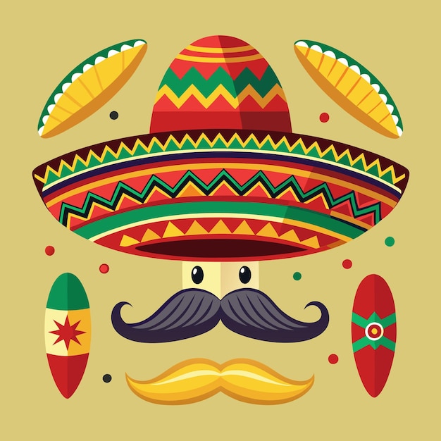 Vector vibrant mexican culture traditional sombrero and festive elements illustration