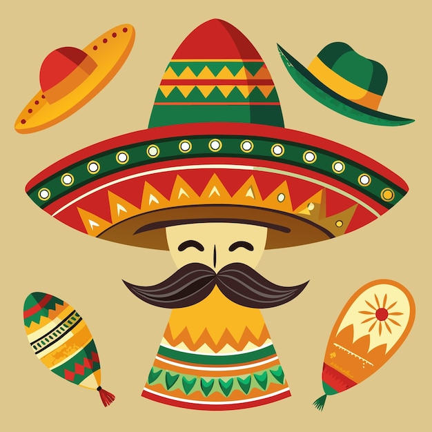 Vibrant Mexican Culture Traditional Sombrero and Festive Elements Illustration