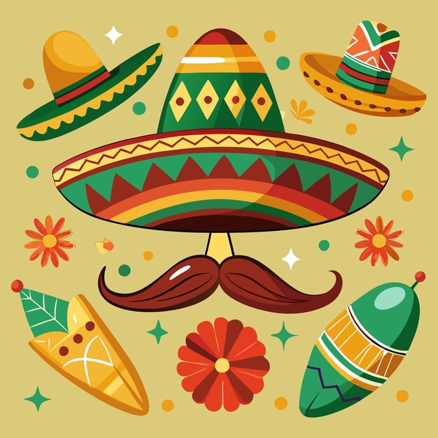 Vector vibrant mexican culture traditional sombrero and festive elements illustration