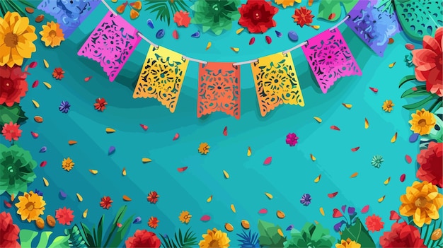 Vector vibrant mexican fiesta banner and poster design with flower elements