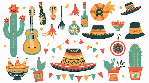 Vibrant Mexican Fiesta Cinco de Mayo Birthday Elements and Icons