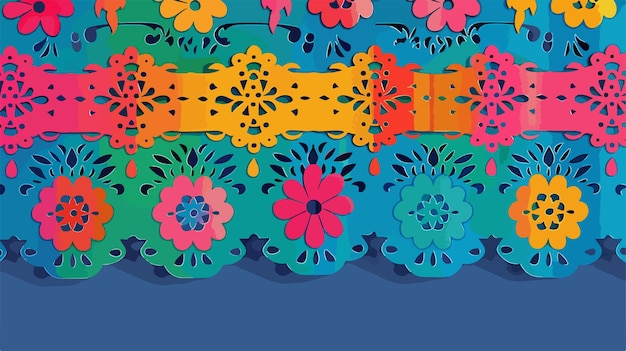 Vector vibrant mexican papel picado banner