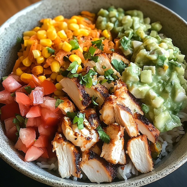 Vector vibrant mexicaninspired chicken bowl a colorful fiesta of flavors textures and fresh ingredients