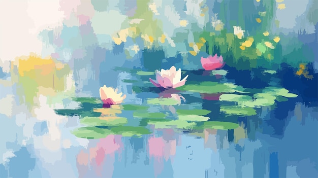 Vector vibrant monet painting with soft brushstrokes