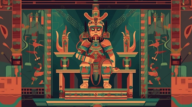 Vibrant Montezuma II in Aztec throne room