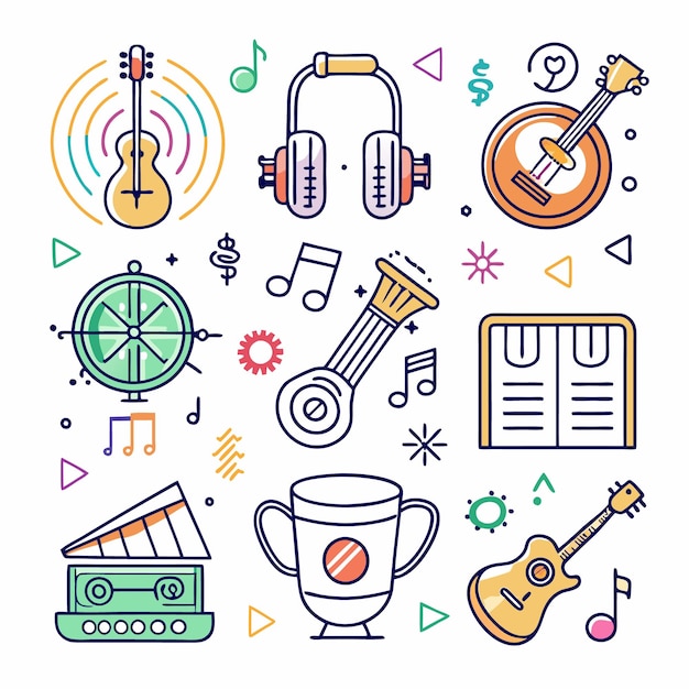 Vibrant Music Doodles A Colorful Collection of Musical Instruments and Notes