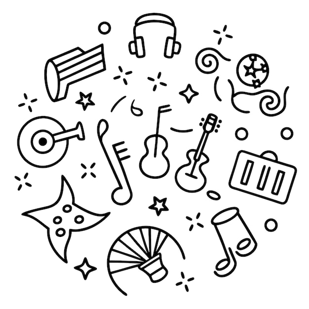 Vector vibrant music doodles a colorful collection of musical instruments and notes