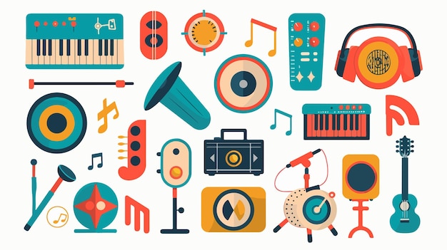 Vibrant Music Icons and Logos Vector Set