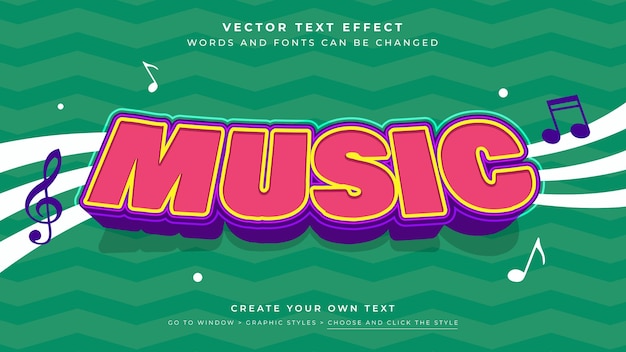 Vibrant music text effect on zig zag wave background vector graphic styles