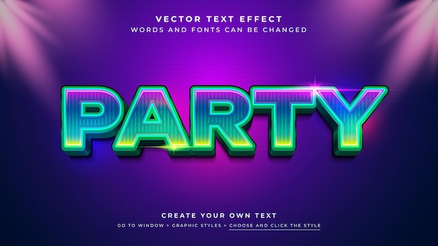 Vector vibrant neon party text effect on blue purple background vector graphic styles