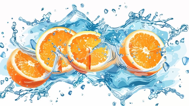 Vibrant Orange Fruit Splashing in Clear Blue Water Vector Illustration