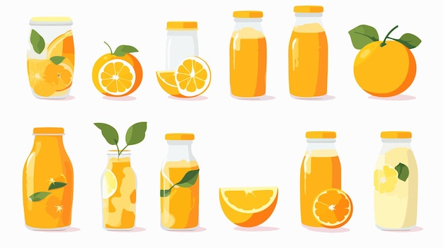 Vibrant Orange Juice Icons on White Background