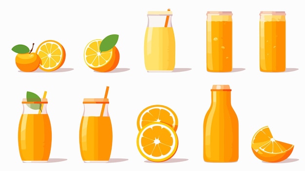 Vector vibrant orange juice icons on white background