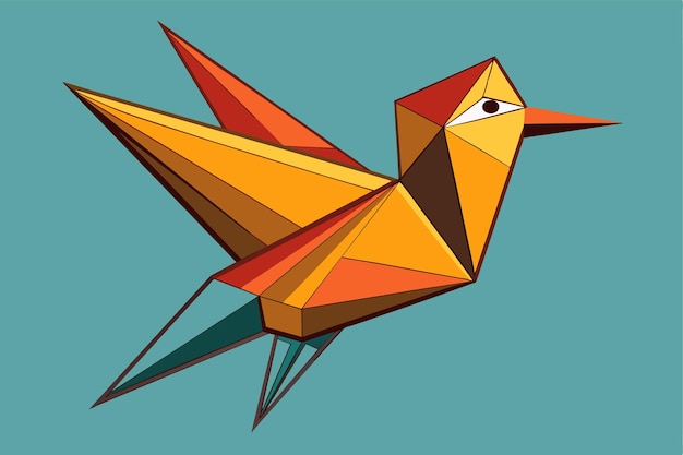 Vector a vibrant origami bird flies gracefully with angular shapes and warm colors against a solid backdrop origami bird customizable semi flat illustration