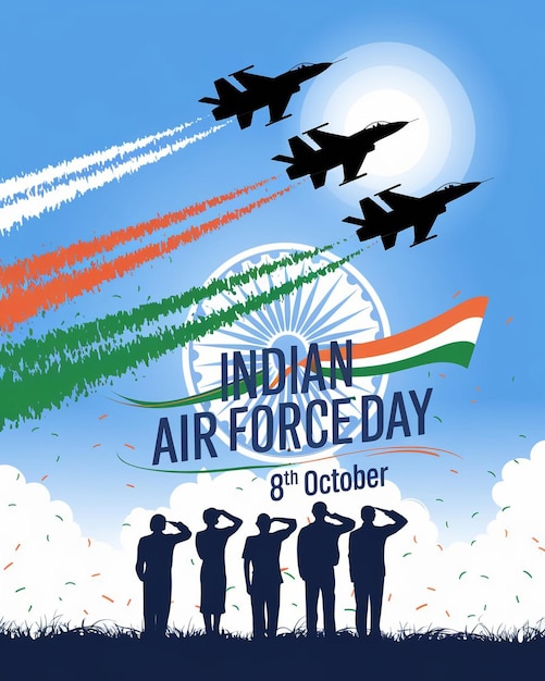 Vector vibrant and patriotic illustration celebrating indian air force day