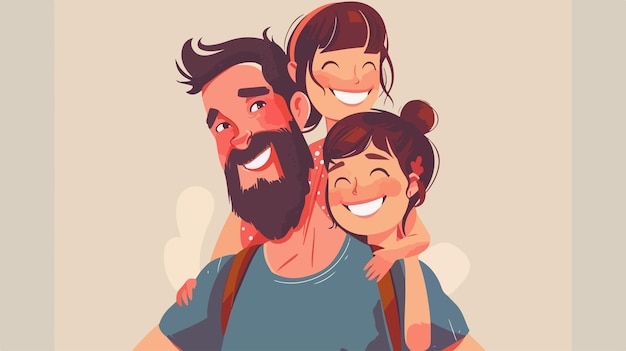 Vector vibrant and playful family caricature with short hair half body