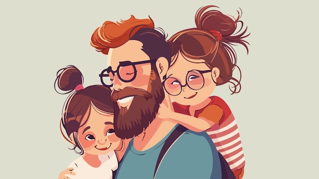 Vector vibrant and playful family caricature with short hair half body