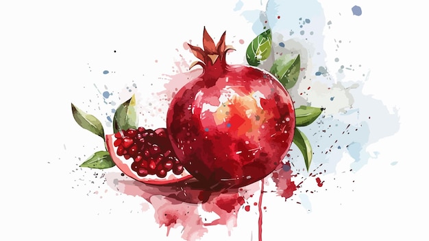 Vector vibrant pomegranate watercolor illustration on splatter background