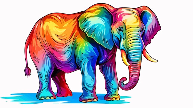 Vector vibrant rainbow gradient line drawing cartoon elephant