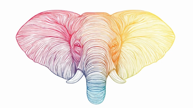 Vibrant Rainbow Gradient Line Drawing of a Cartoon Elephant