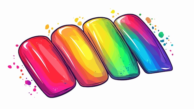 Vibrant Rainbow Nail Art Cartoon Drawing