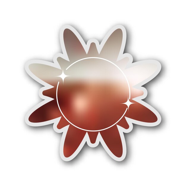 Vector vibrant red flowershaped sticker with sparkles and gradient effects 3d illustration