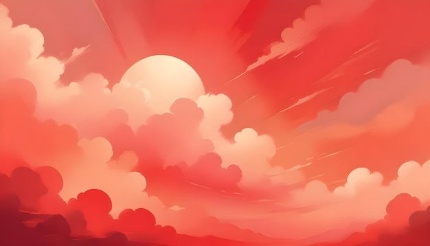 A vibrant redhued sunset fills the sky with clouds casting a warm glow over the landscape