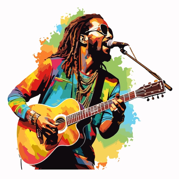 Vector vibrant reggae musician illustration performing at a festival