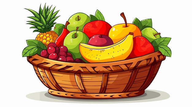 Vector vibrant retro cartoon basket of fruit vector illustration