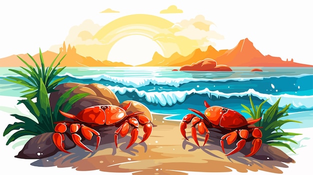 Vibrant Seashore Crabs Illustration for Stock Vector Art