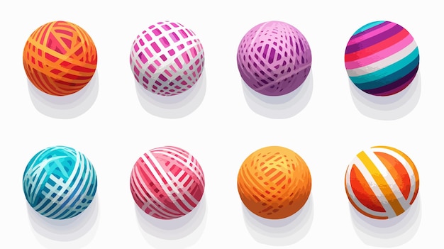 Vector vibrant set of colorful knitted geometric spheres