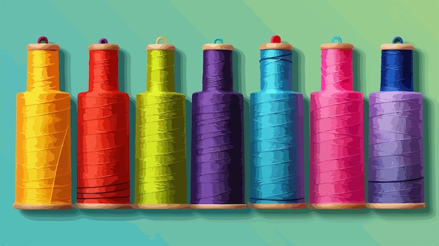 Vector vibrant sewing threads on colorful background